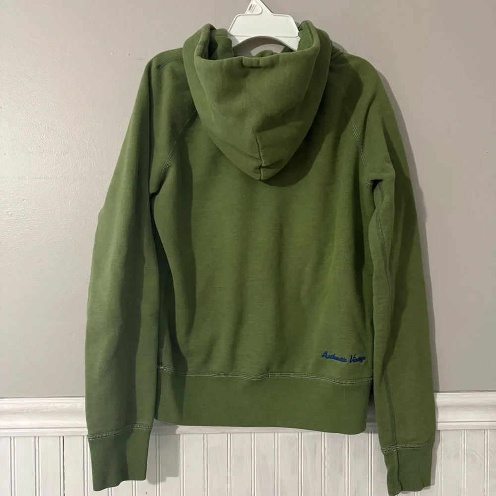 Abercrombie & Fitch Hoodie Spell Out Moose Pullover Hoodie Y2K Green Women Large - Picture 4 of 8
